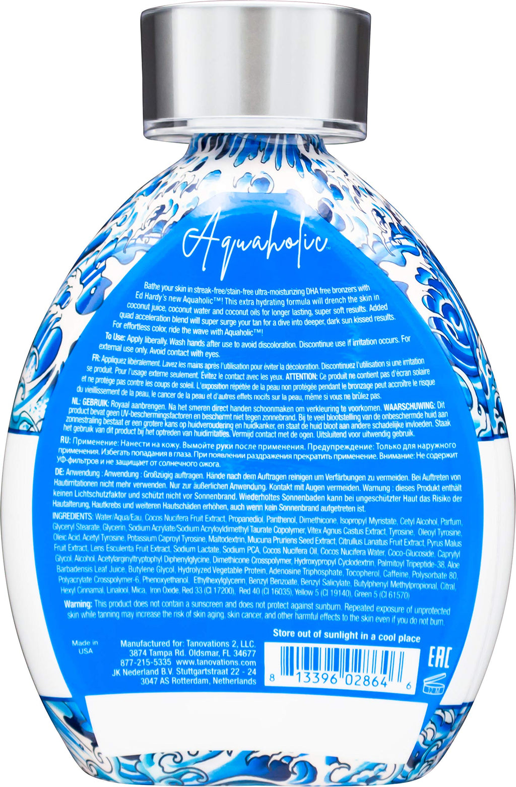 ED HARDY Aquaholic Coconut Surge Natural Bronzer Tanning Lotion 13.5 oz – DHA-Free, Streak-Free Bronzer