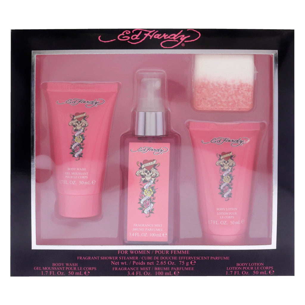 ED HARDY 4-Piece Gift Set for Women — Body Mist, Lotion, Wash & Shower Steamer