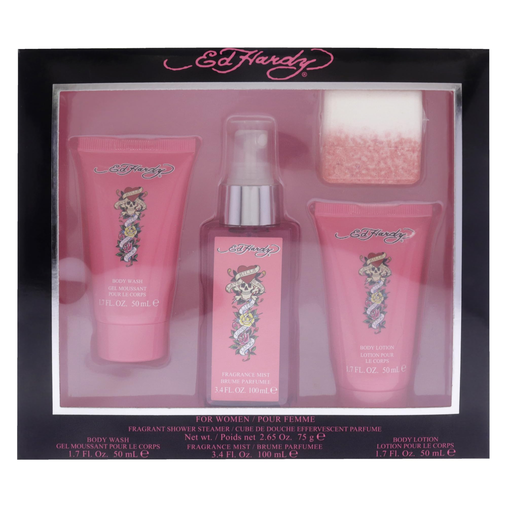 ED HARDY 4-Piece Gift Set for Women — Body Mist, Lotion, Wash & Shower Steamer