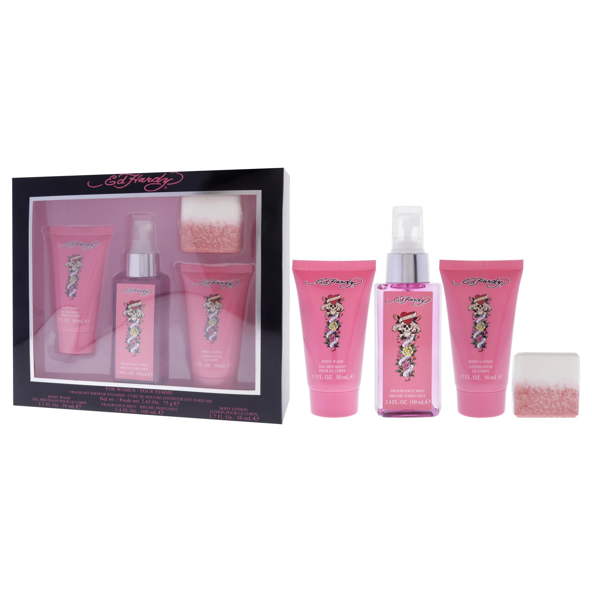 ED HARDY 4-Piece Gift Set for Women — Body Mist, Lotion, Wash & Shower Steamer