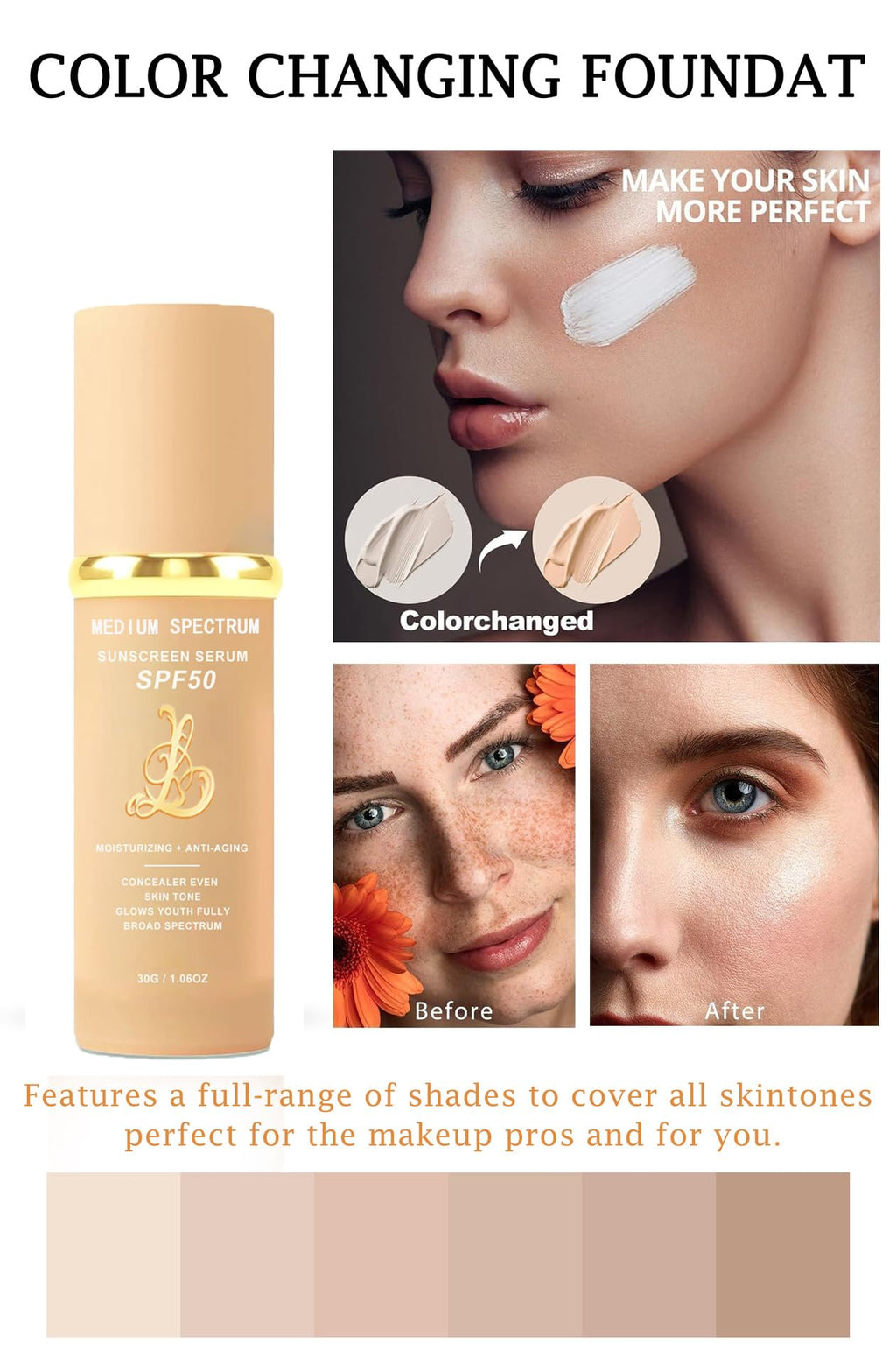 EdenEdges 4-in-1 Foundation Light/Medium Spectrum SPF50+ | Hydrating Concealer & Waterproof Finish