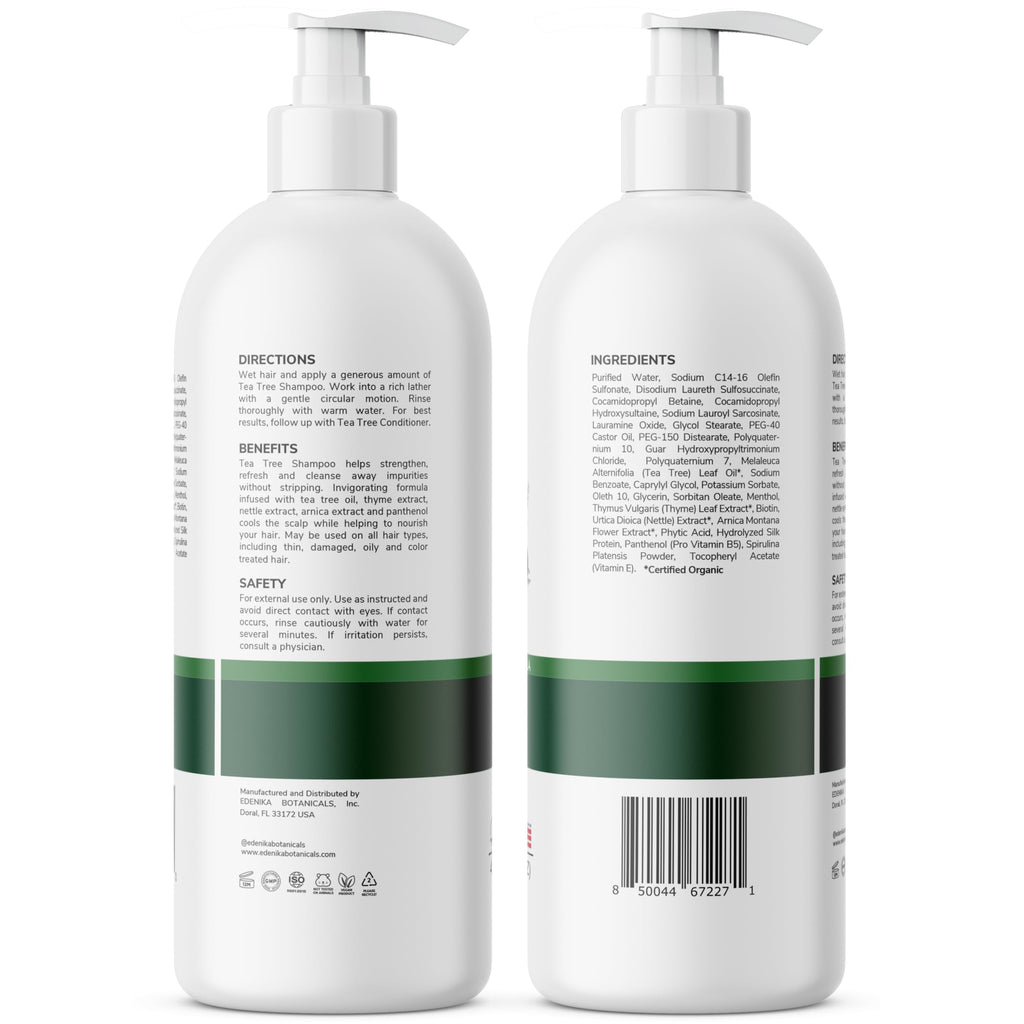EDENIKA BOTANICALS Tea Tree Oil Shampoo – Soothes Itchy Scalp, Deep Cleansing, Sulfate-Free