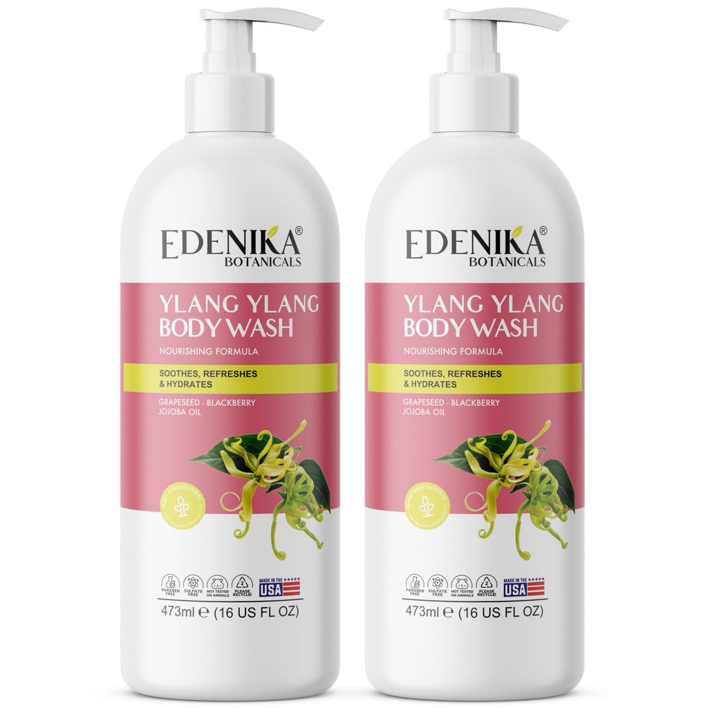 EDENIKA BOTANICALS Ylang Ylang Body Wash – Nourishing, Hydrating, Organic (2-Pack, 16 oz)