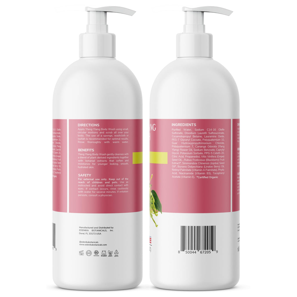 EDENIKA BOTANICALS Ylang Ylang Body Wash – Nourishing, Hydrating, Organic (2-Pack, 16 oz)