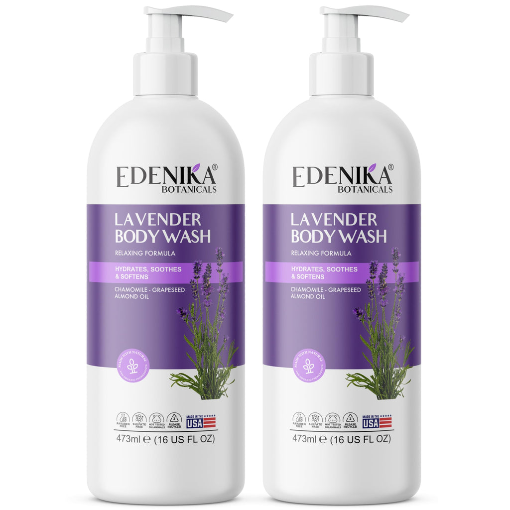 Edenika Lavender Body Wash with Vitamin E – Organic & Gentle 2-Pack, 16 oz