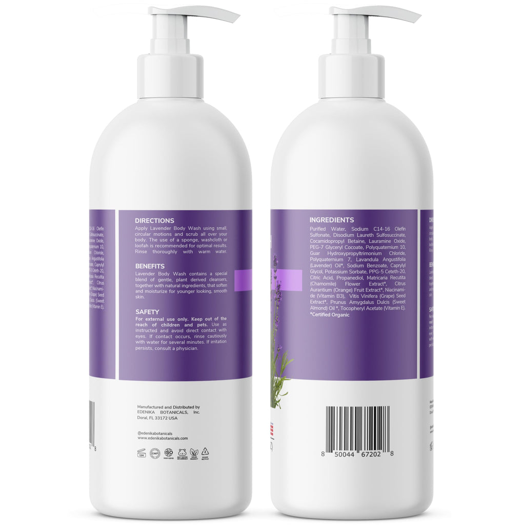 Edenika Lavender Body Wash with Vitamin E – Organic & Gentle 2-Pack, 16 oz