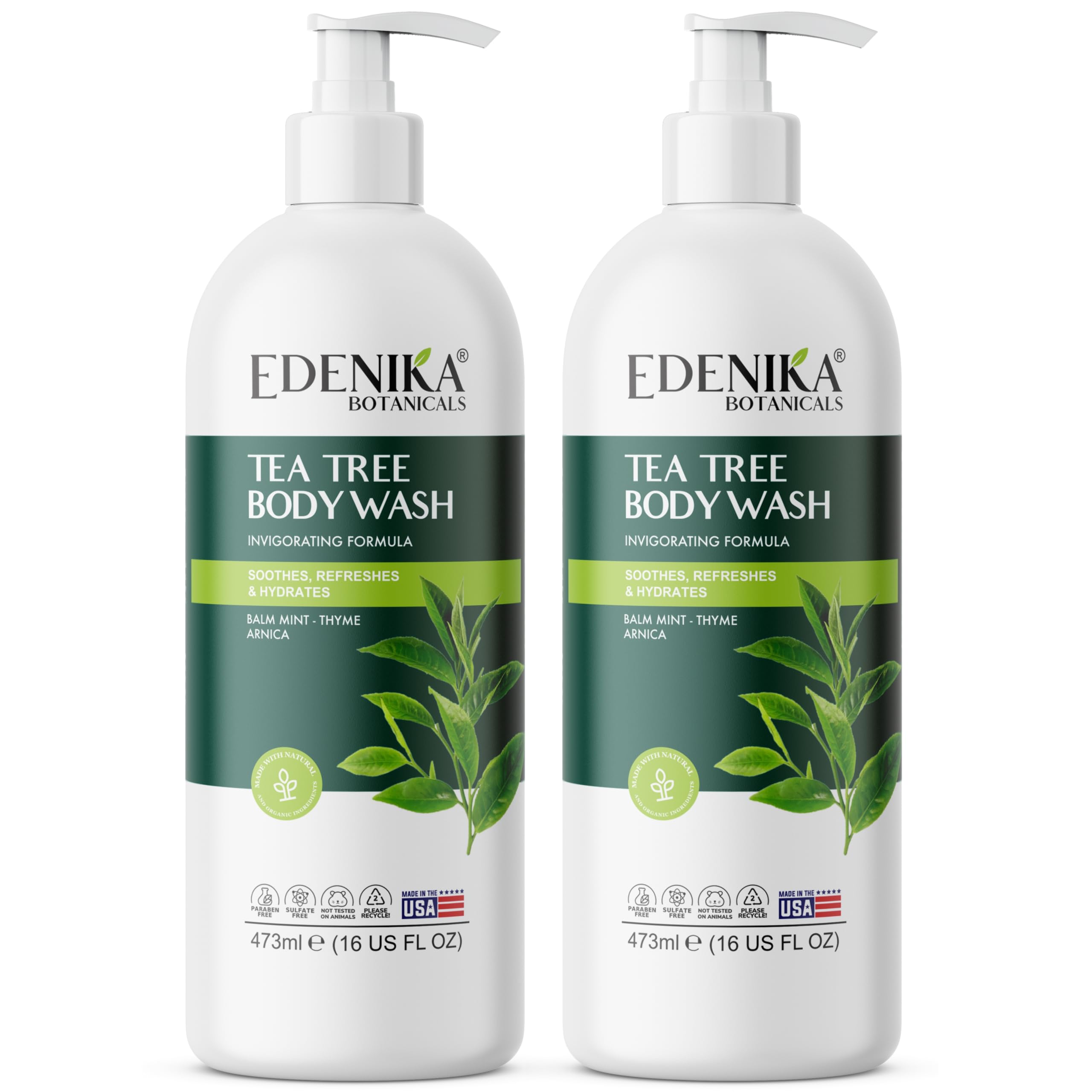 EDENIKA BOTANICALS Tea Tree Oil Body Wash – Cleanse, Refresh & Gentle Skin (16 oz, 2-Pack)