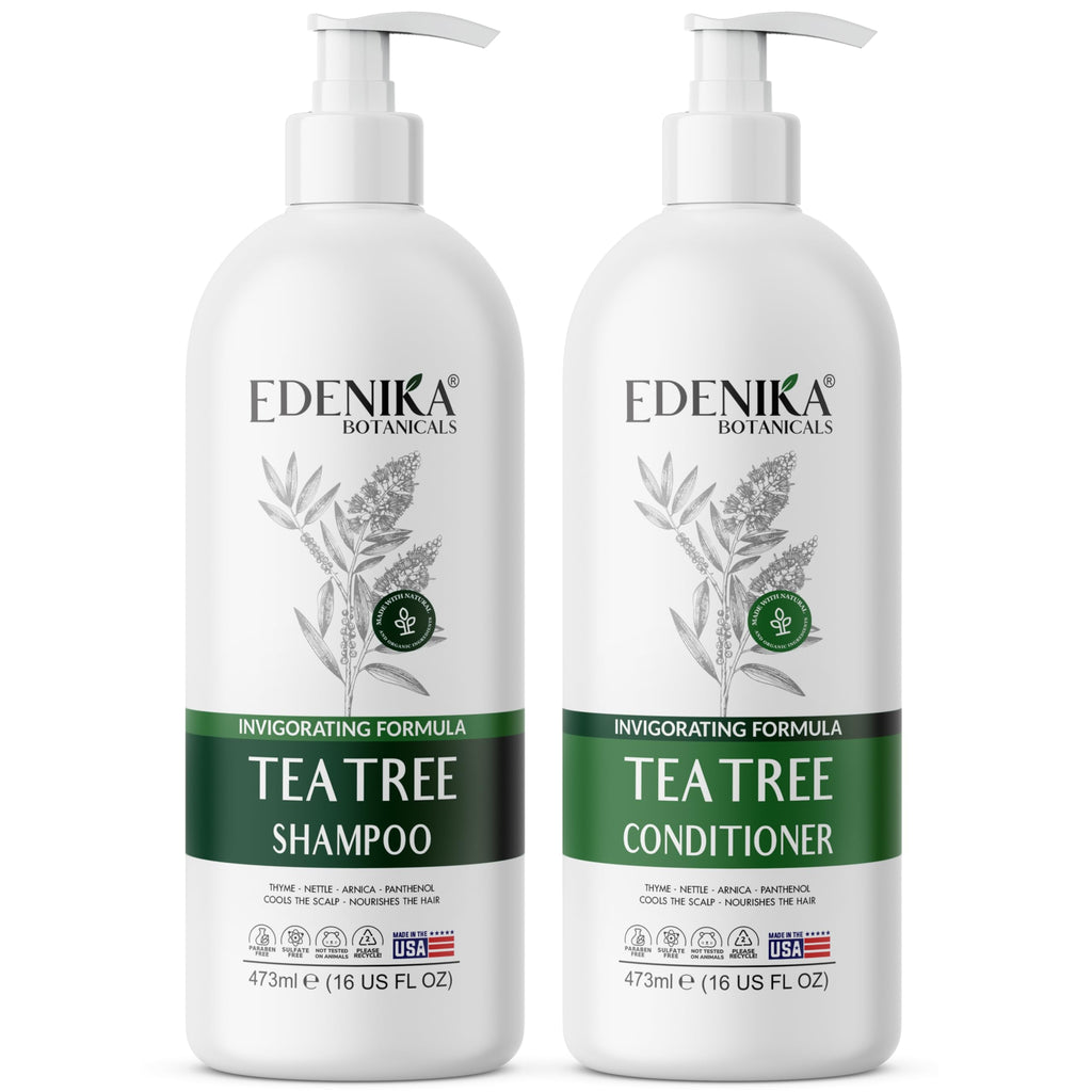 EDENIKA BOTANICALS Tea Tree Shampoo & Conditioner – Soothes Scalp & Deep Cleansing (16 oz each)