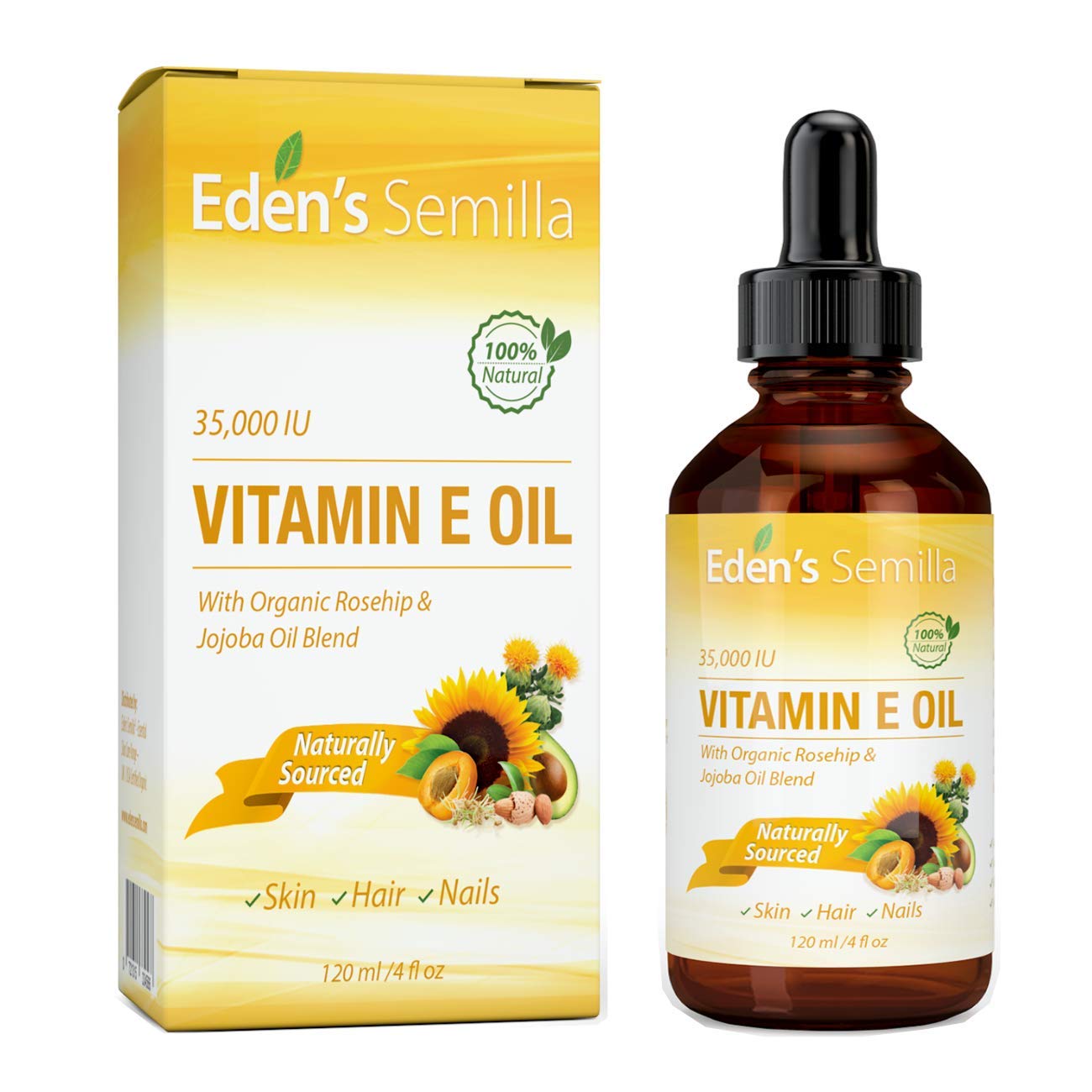 Eden's Semilla Vitamin E Oil 35000 IU with Organic Rosehip & Jojoba