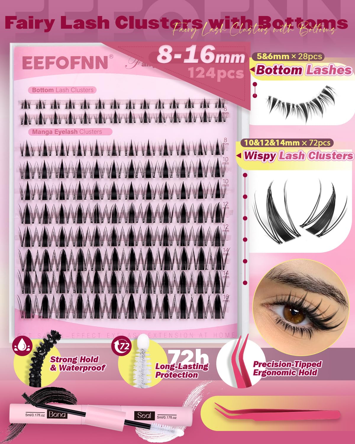 Eefofnn Manga Lash Clusters Kit – Fairy Spiky Lashes & Bottom Lashes (8-16mm)