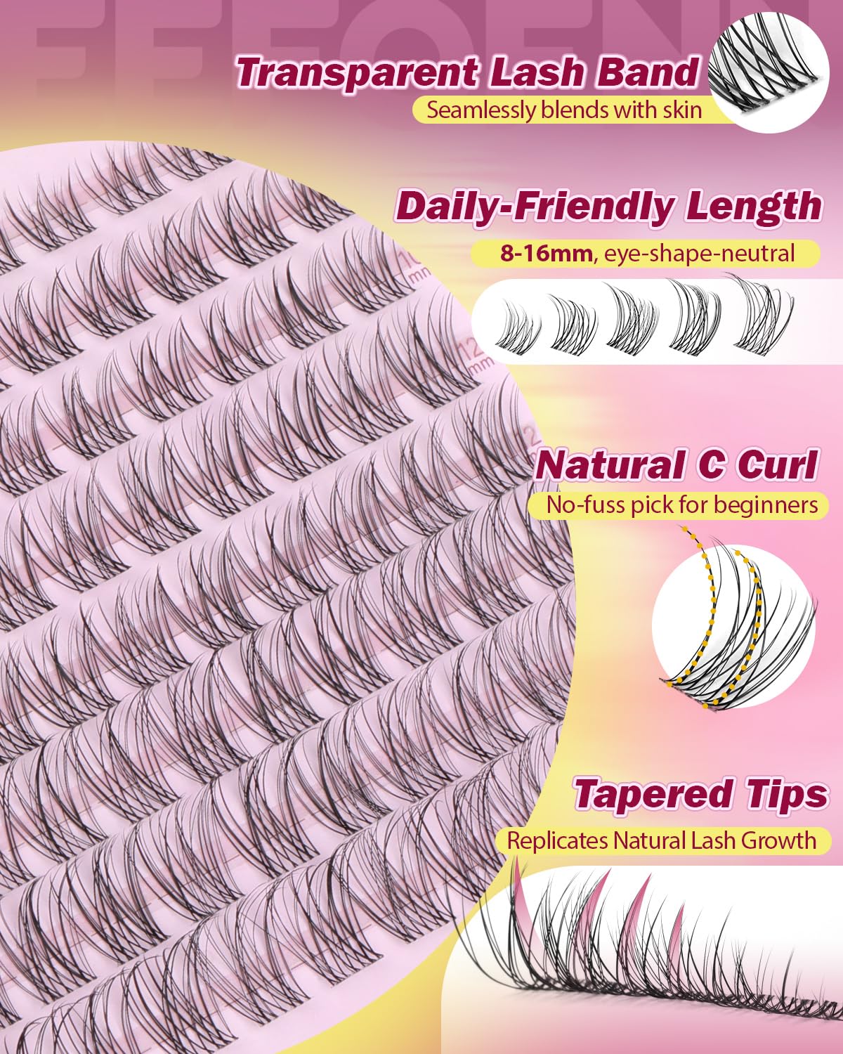Eefofnn Lash Clusters Kit Wispy Natural Lashes DIY Top & Bottom 8-16mm C-Curly
