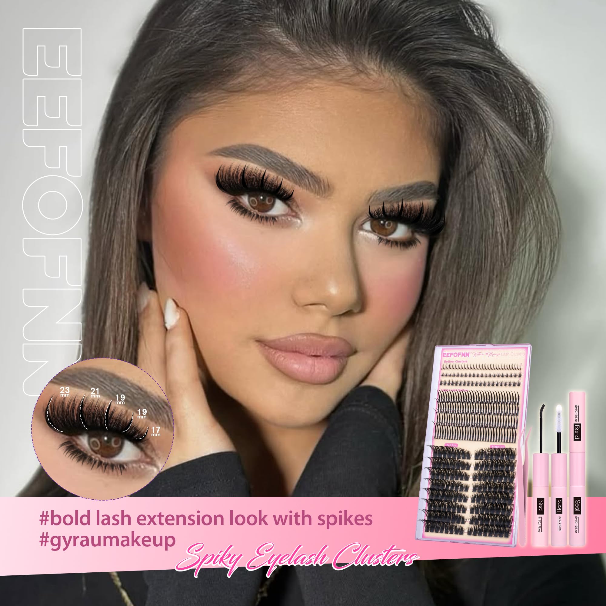 Eefofnn Lash Clusters Kit with Spikes – Cat Eye Volume DIY Lash Extensions