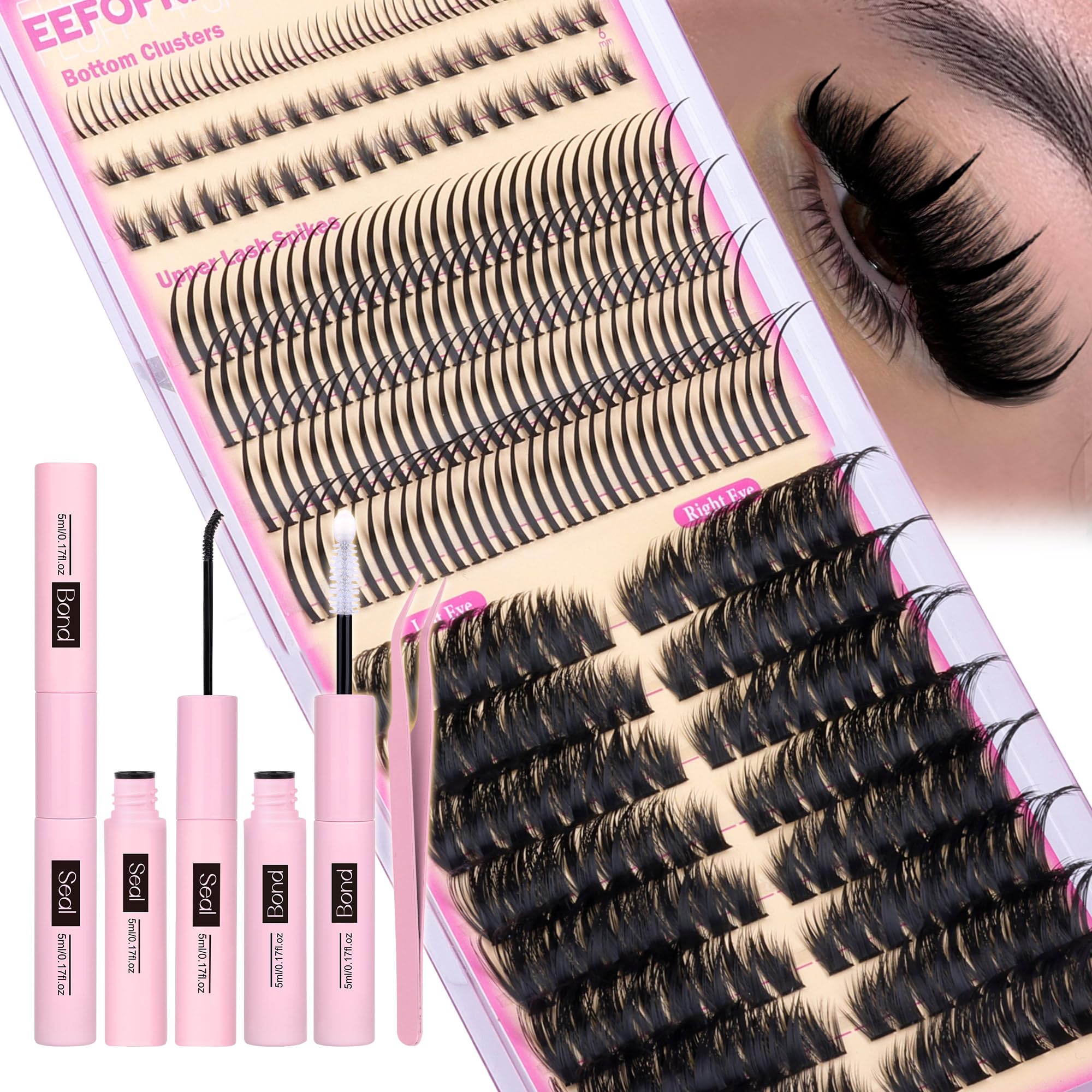 Eefofnn Lash Clusters Kit with Spikes – Cat Eye Volume DIY Lash Extensions