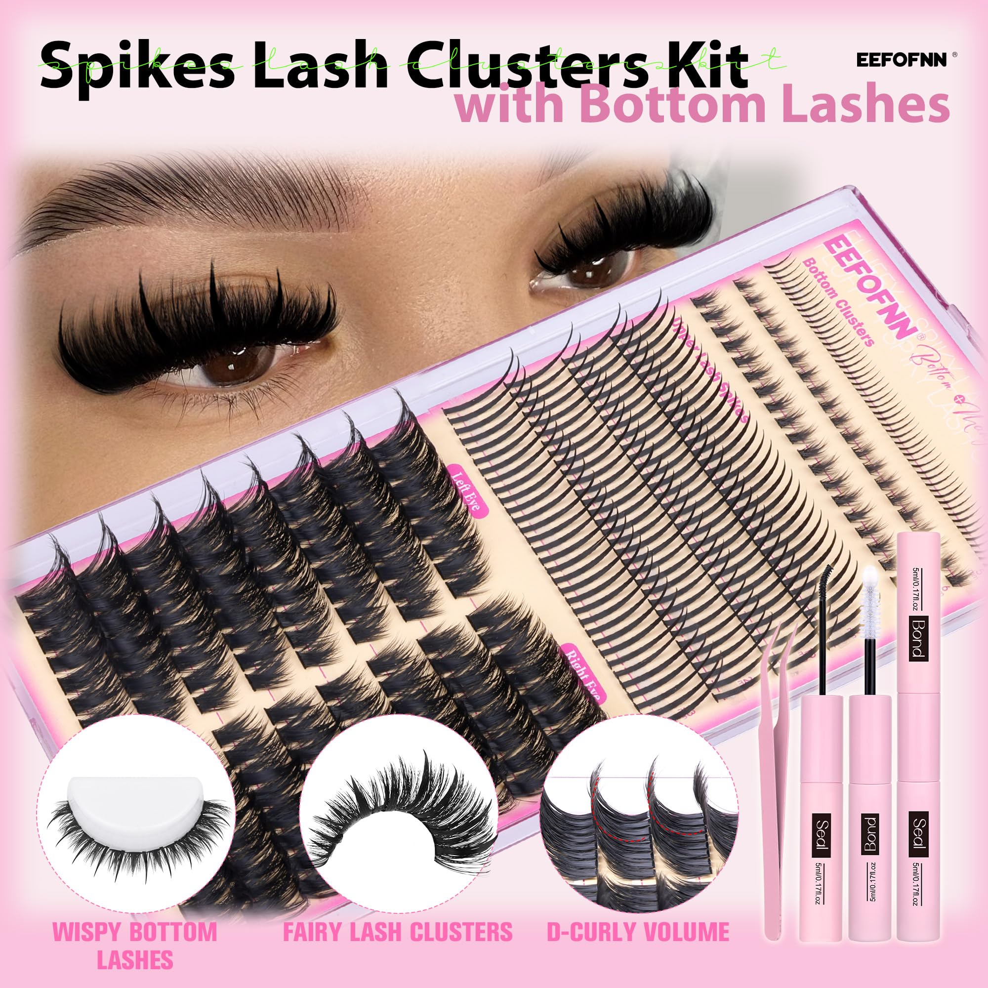 Eefofnn Lash Clusters Kit with Spikes – Cat Eye Volume DIY Lash Extensions
