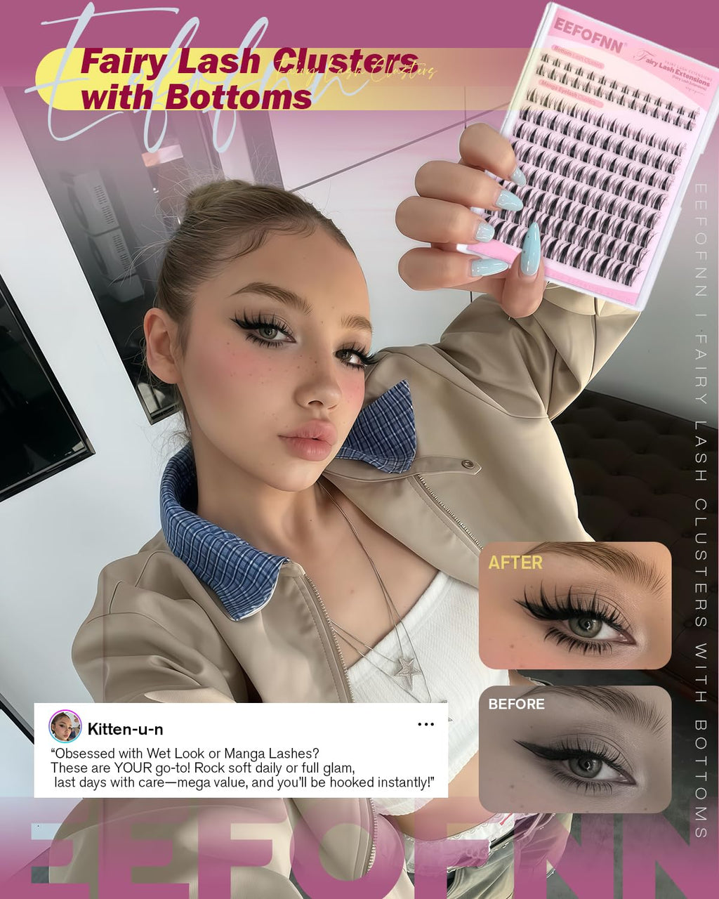 Eefofnn Manga Lash Clusters Kit – Fairy Spiky Lashes & Bottom Lashes (8-16mm)