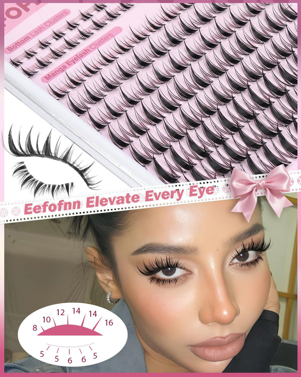 Eefofnn Manga Lash Clusters Kit – Fairy Spiky Lashes & Bottom Lashes (8-16mm)