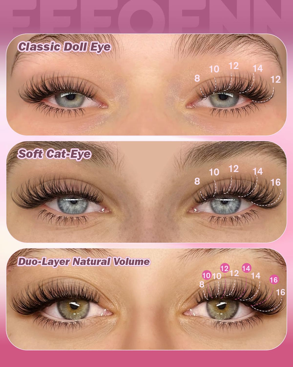 Eefofnn Lash Clusters Kit Wispy Natural Lashes DIY Top & Bottom 8-16mm C-Curly