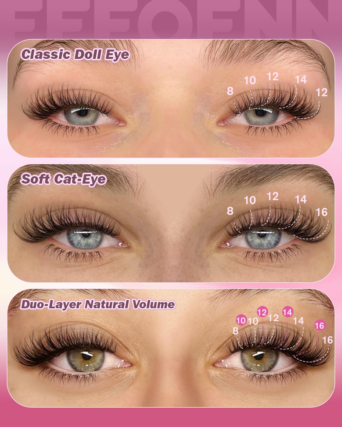 Eefofnn Lash Clusters Kit Wispy Natural Lashes DIY Top & Bottom 8-16mm C-Curly