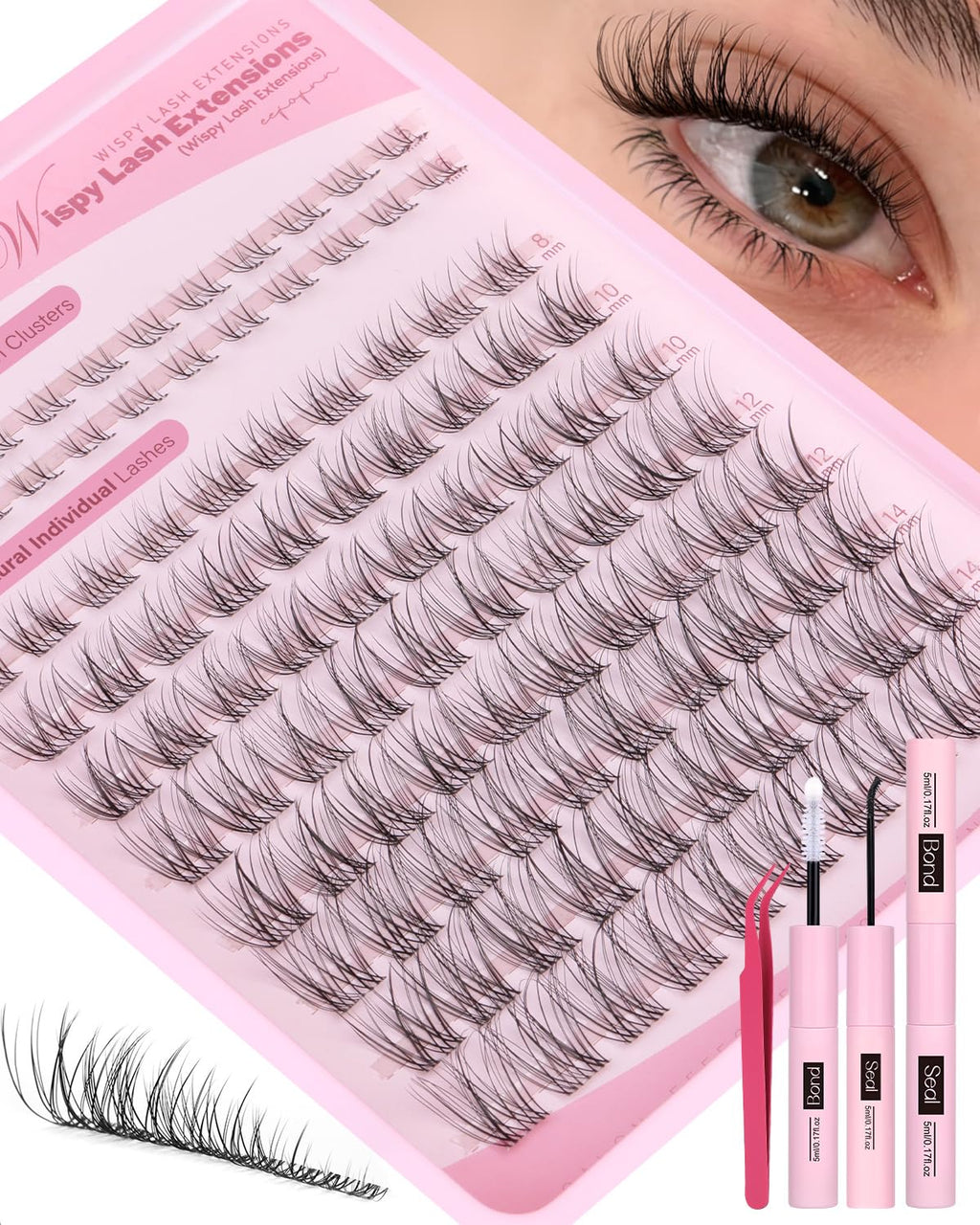 Eefofnn Lash Clusters Kit Wispy Natural Lashes DIY Top & Bottom 8-16mm C-Curly