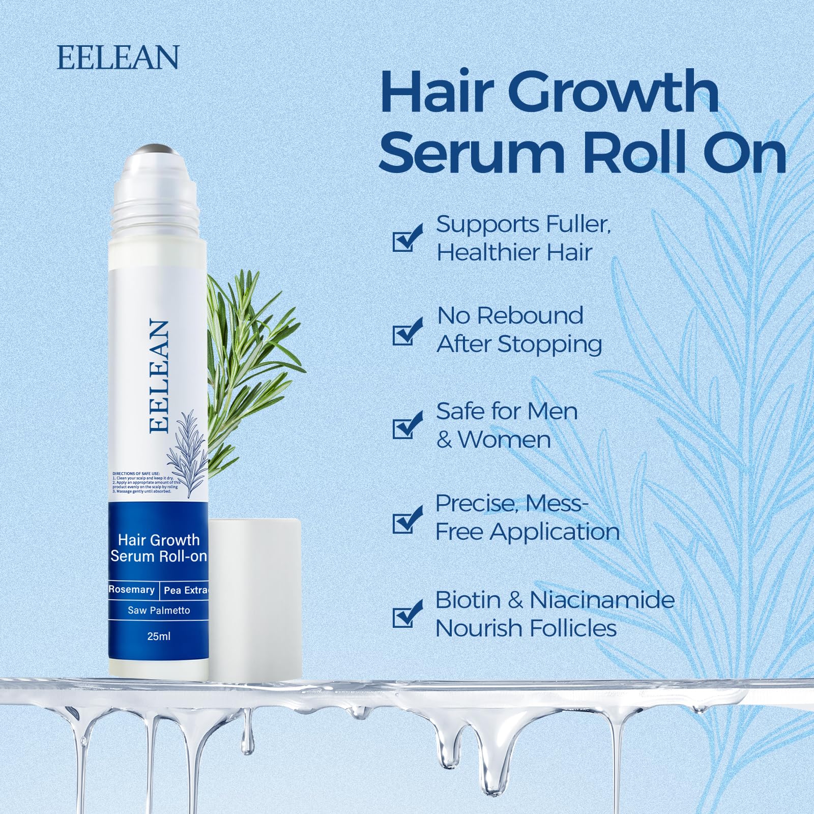 EELEAN Hair Growth Serum Roll-On 25ml – 3% Rosemary, 3% Redensyl & 2% Anagain for Hair Density