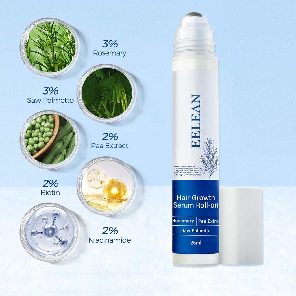 EELEAN Hair Growth Serum Roll-On 25ml – 3% Rosemary, 3% Redensyl & 2% Anagain for Hair Density
