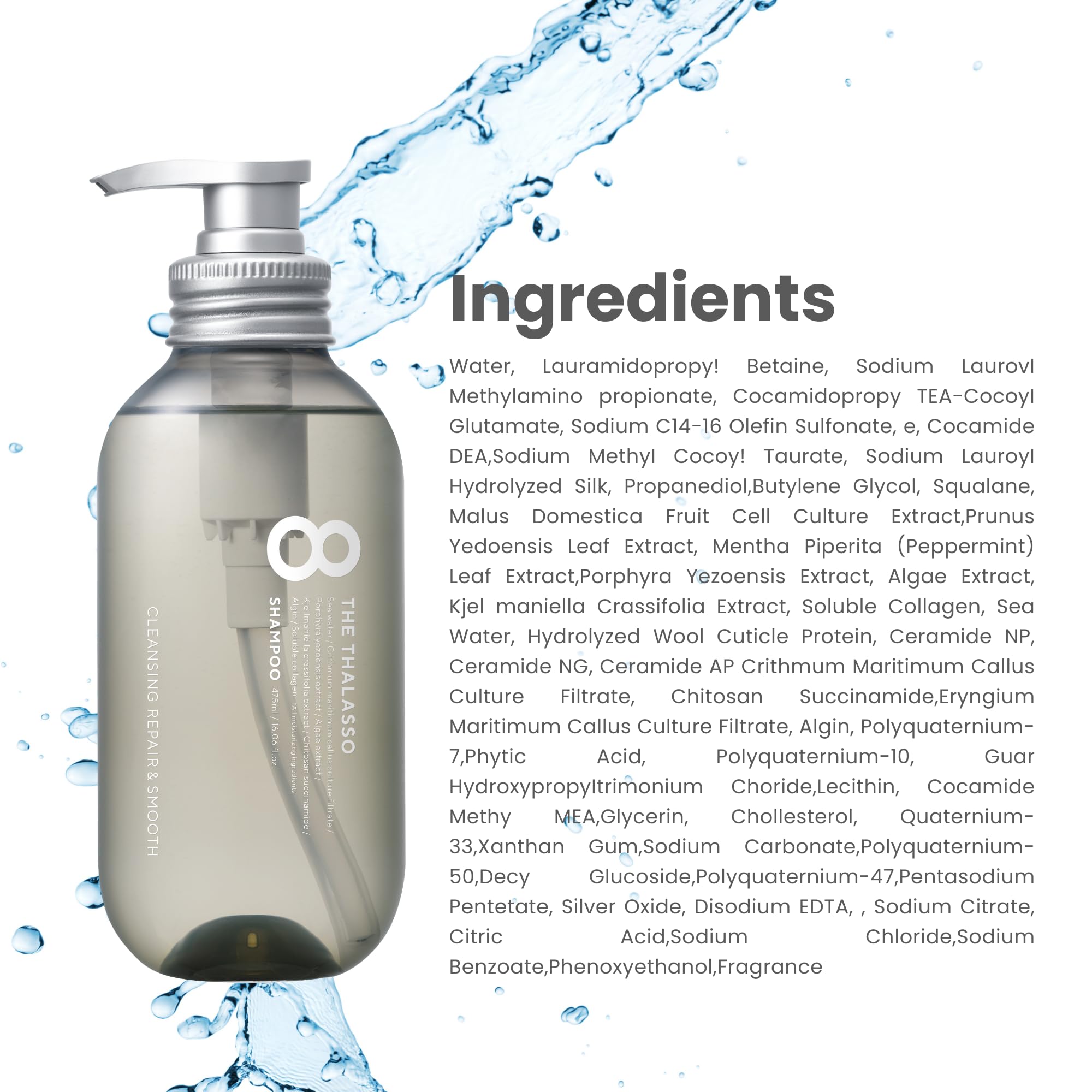 Eight the Thalasso Anti-Frizz Shampoo – Detangling, Ceramides & Stem Cells, 16.06 oz