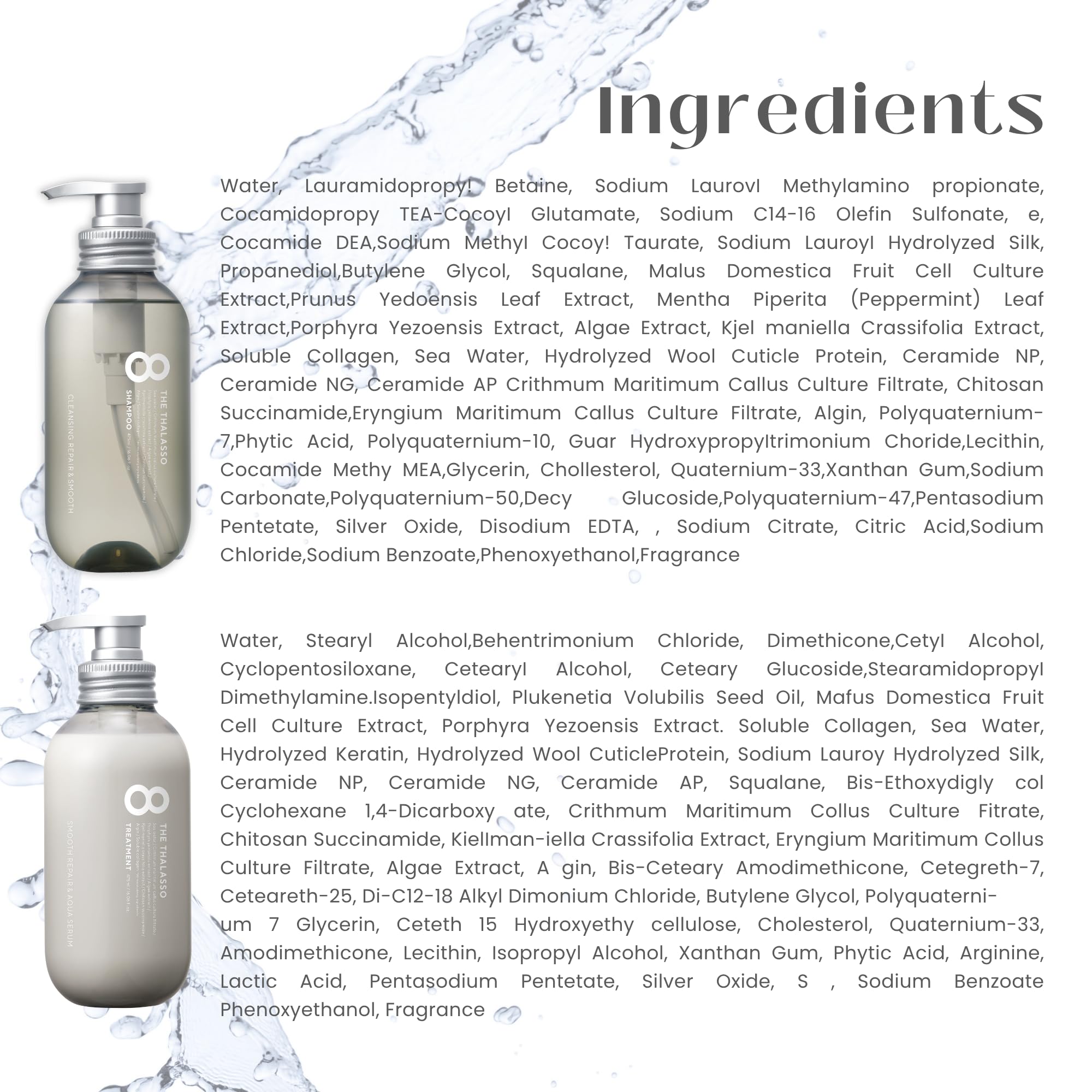 Eight the Thalasso Natural Shampoo & Conditioner Set – Detangling, Itchy Scalp Relief, Tea Tree & Peppermint, Ceramide & Collagen | Sulfate-Free (32.16 fl oz) – Japan