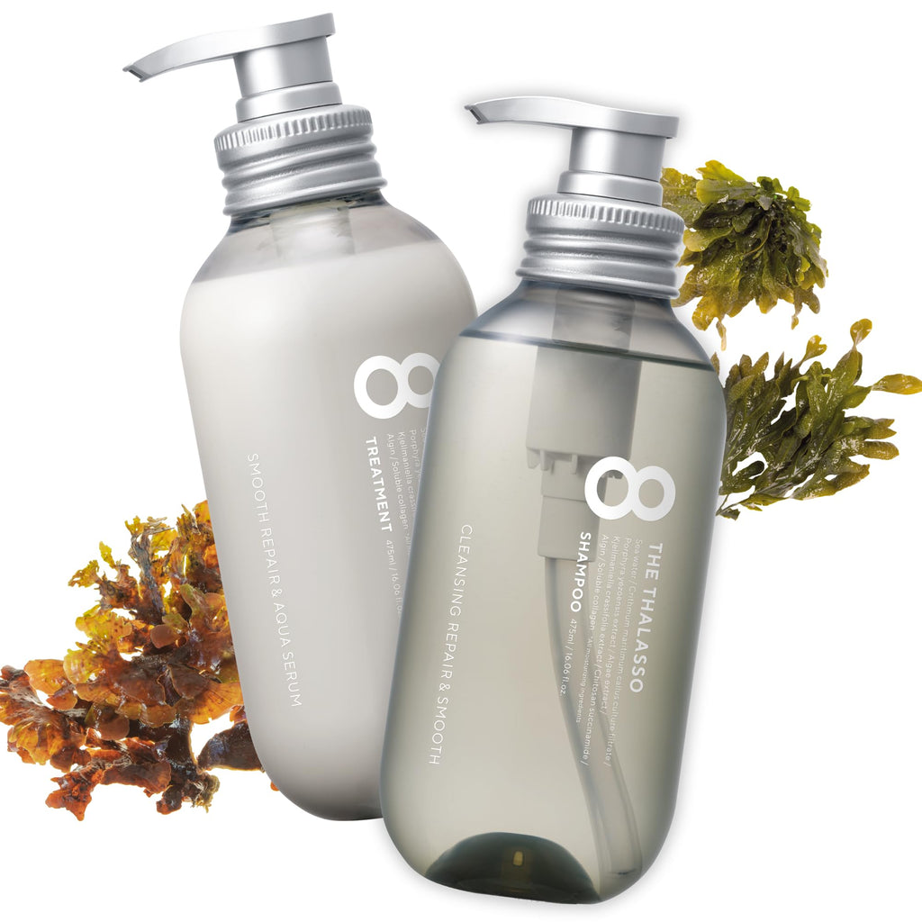 Eight the Thalasso Natural Shampoo & Conditioner Set – Detangling, Itchy Scalp Relief, Tea Tree & Peppermint, Ceramide & Collagen | Sulfate-Free (32.16 fl oz) – Japan