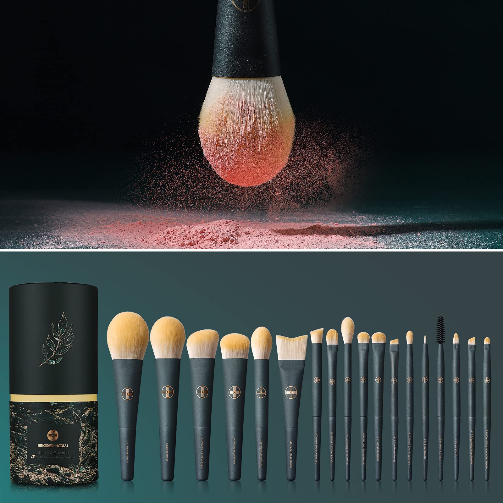 EIGSHOW 18pc Pro Makeup Brush Set with Eco Cylinder — Cruelty-Free