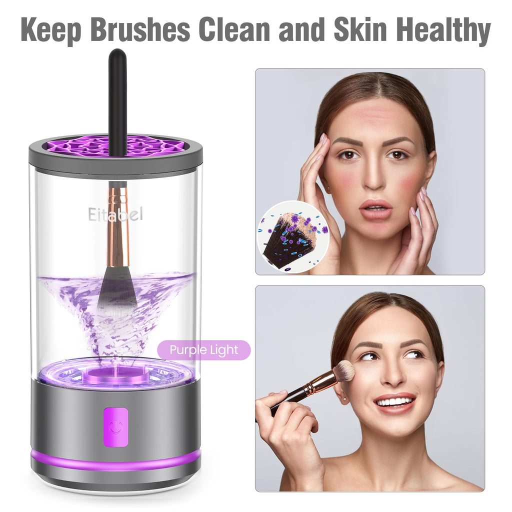 EITABEL 2-in-1 Makeup Brush Cleaner & Washer — Portable 7000 RPM Automatic Cleaner (Purple)