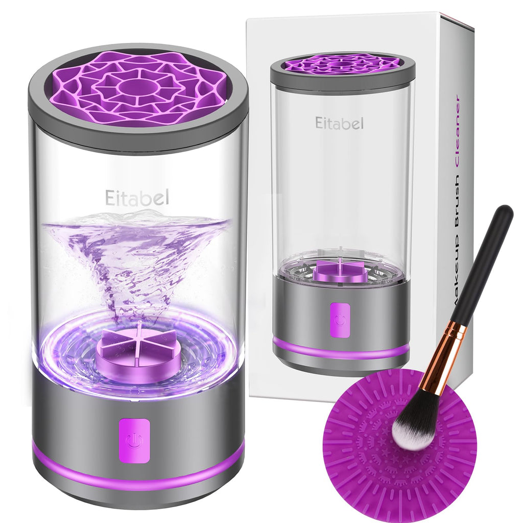 EITABEL 2-in-1 Makeup Brush Cleaner & Washer — Portable 7000 RPM Automatic Cleaner (Purple)