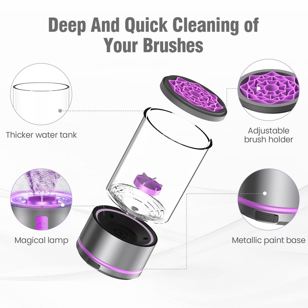 EITABEL 2-in-1 Makeup Brush Cleaner & Washer — Portable 7000 RPM Automatic Cleaner (Purple)