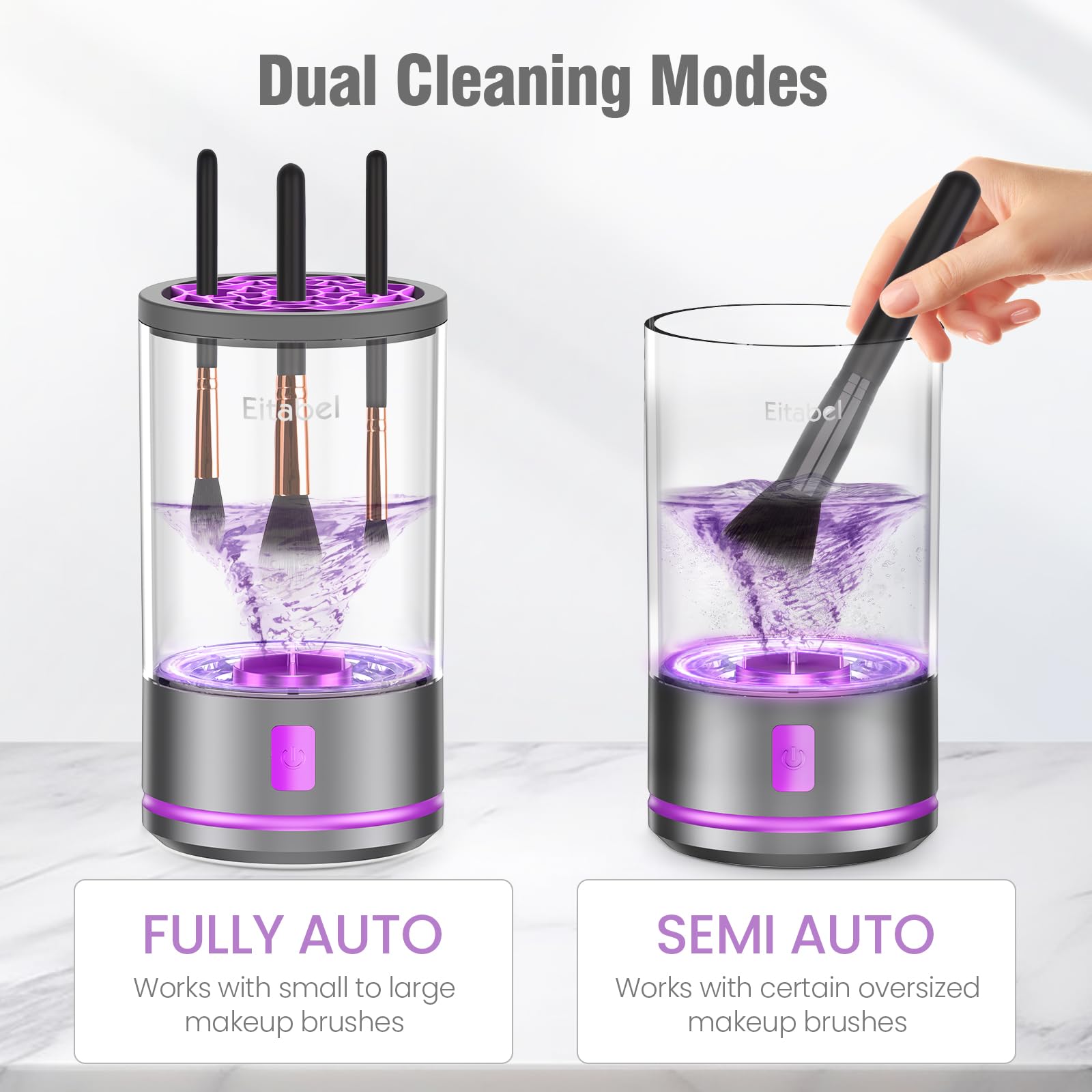 EITABEL 2-in-1 Makeup Brush Cleaner & Washer — Portable 7000 RPM Automatic Cleaner (Purple)