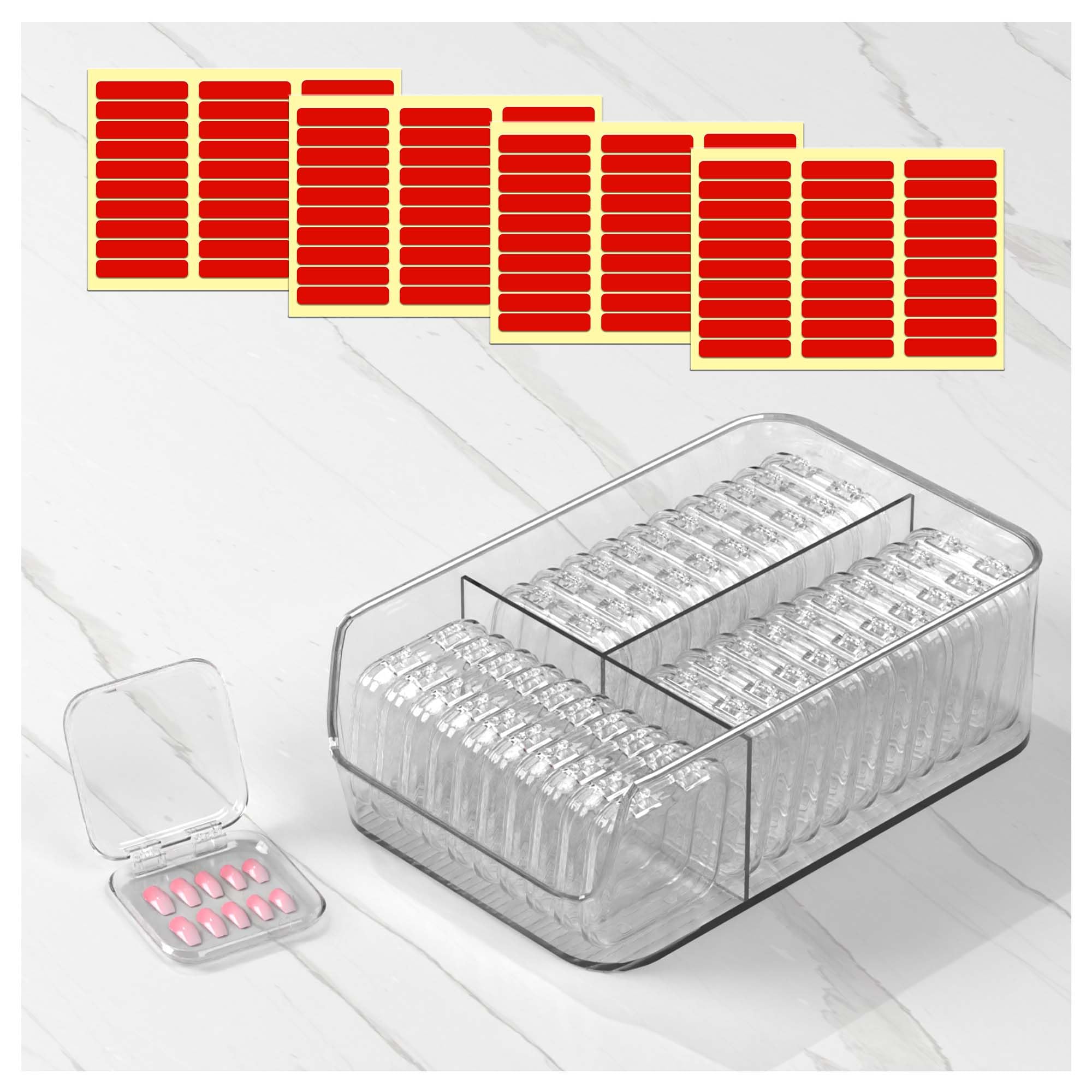 EKEFE 30 Pcs Press On Nail Storage Box – Stackable Case & 120 Pcs Tape