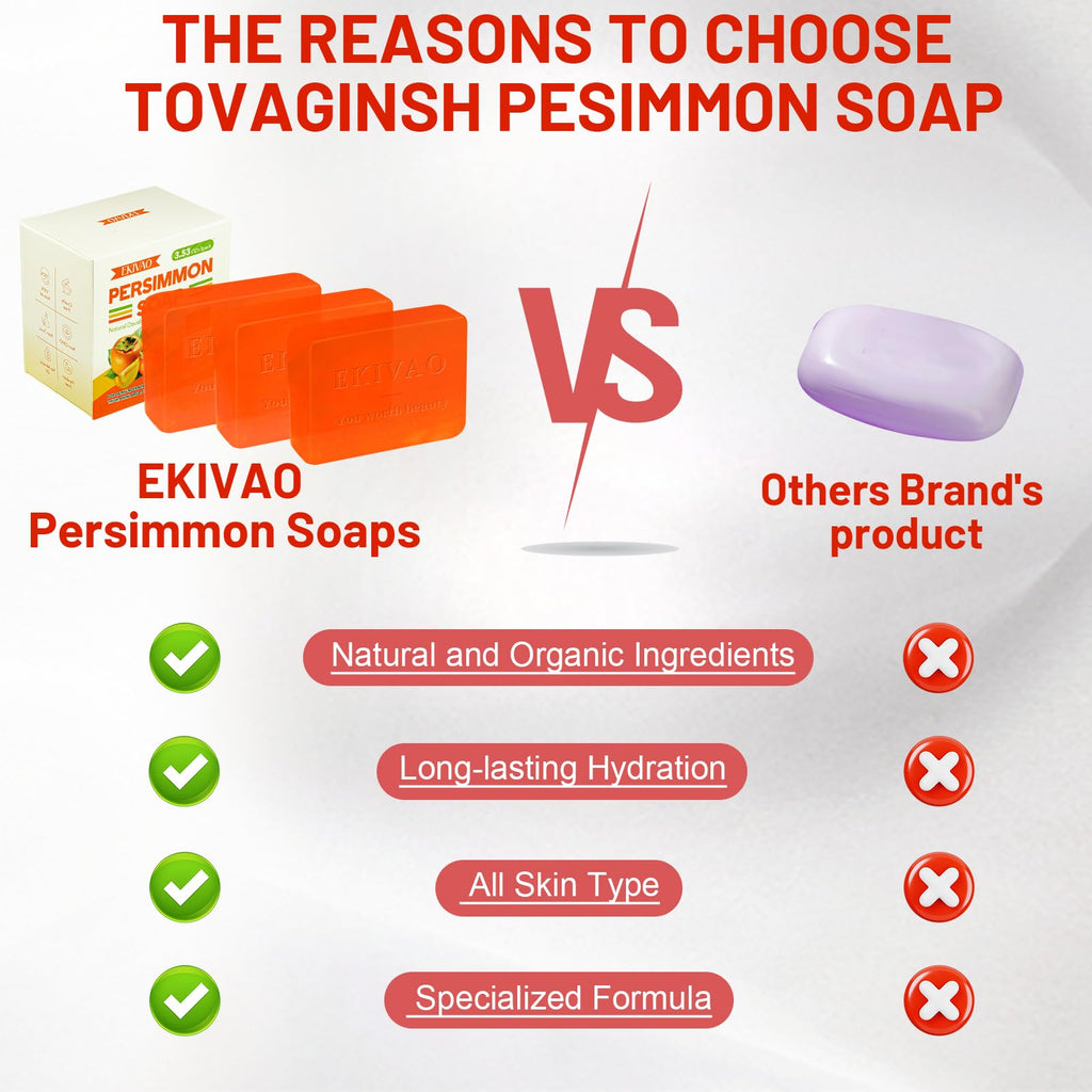 EKIVAO 3-Pack Persimmon Soap Bar – All-Natural Odor Control for All Ages