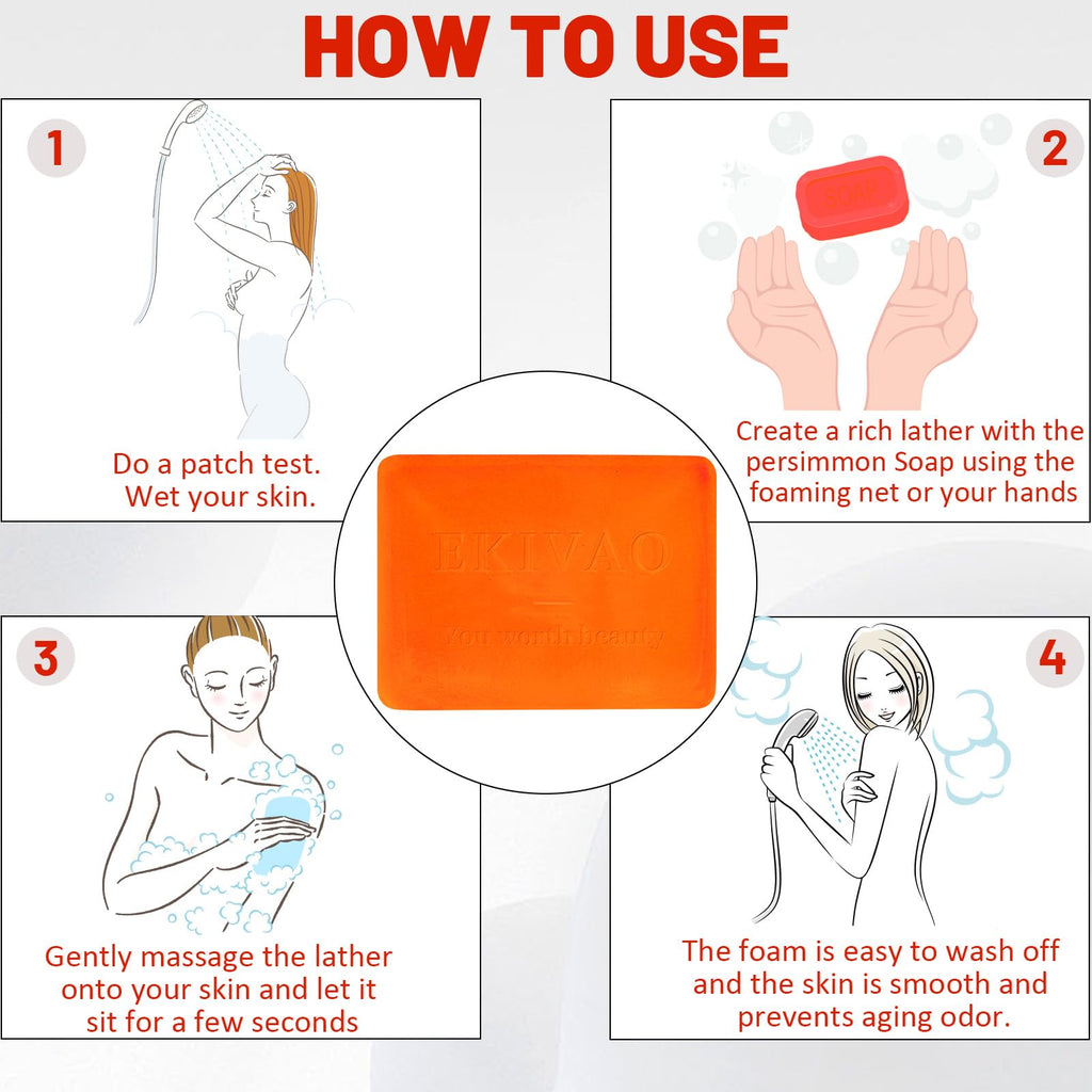 EKIVAO 3-Pack Persimmon Soap Bar – All-Natural Odor Control for All Ages