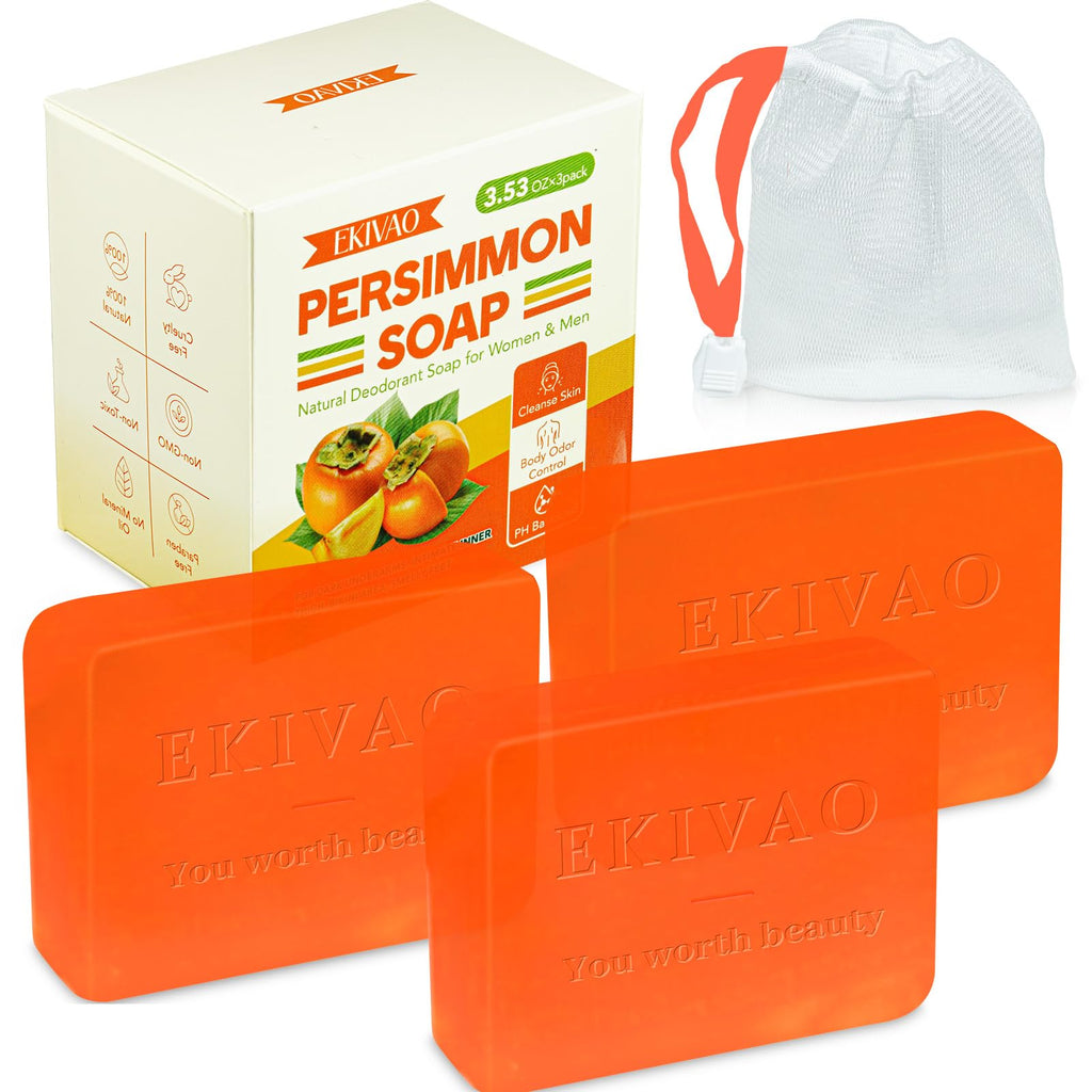 EKIVAO 3-Pack Persimmon Soap Bar – All-Natural Odor Control for All Ages