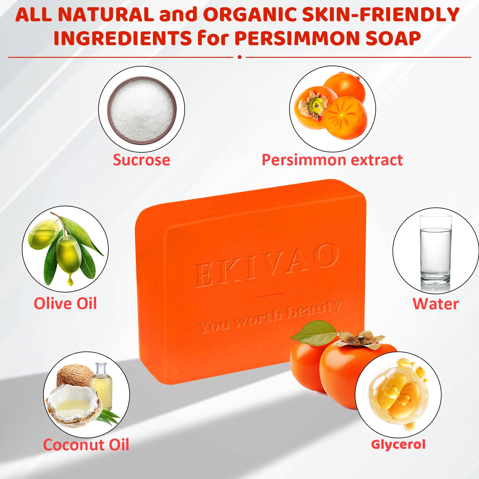 EKIVAO 3-Pack Persimmon Soap Bar – All-Natural Odor Control for All Ages