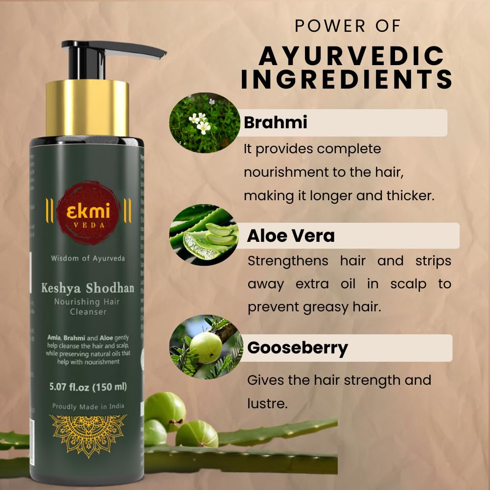 EKMIVEDA Keshya Shodhan Nourishing Shampoo – Ayurvedic, Sulfate-Free, Reetha & Rosemary, 150 ml