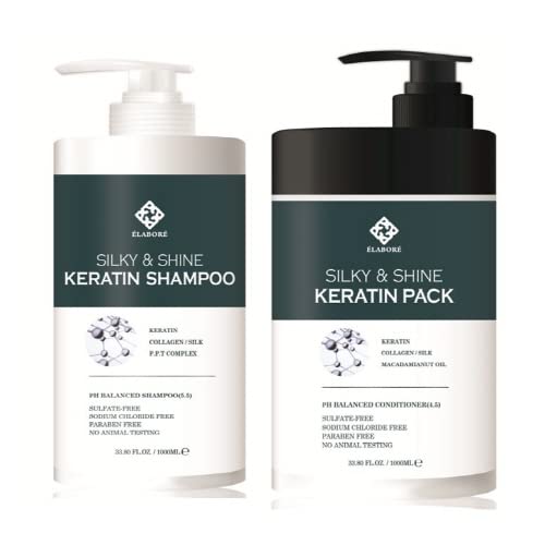 Elabore Silky & Shine Keratin Shampoo & Pack Set – 1000ml / 33.8 fl oz