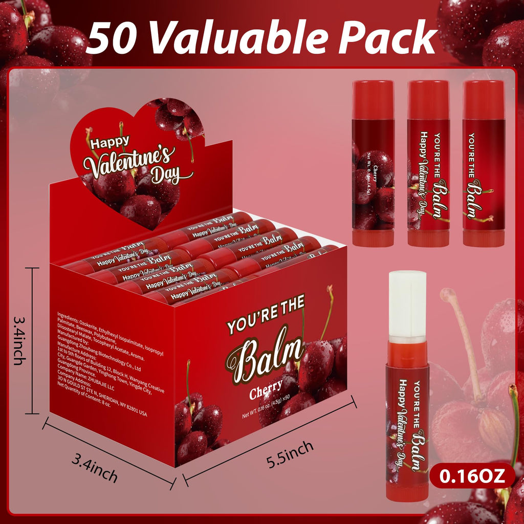 ElasignShopo 50-Pack Cherry Lip Balm Bulk for Valentines, Galentines & Party Favors