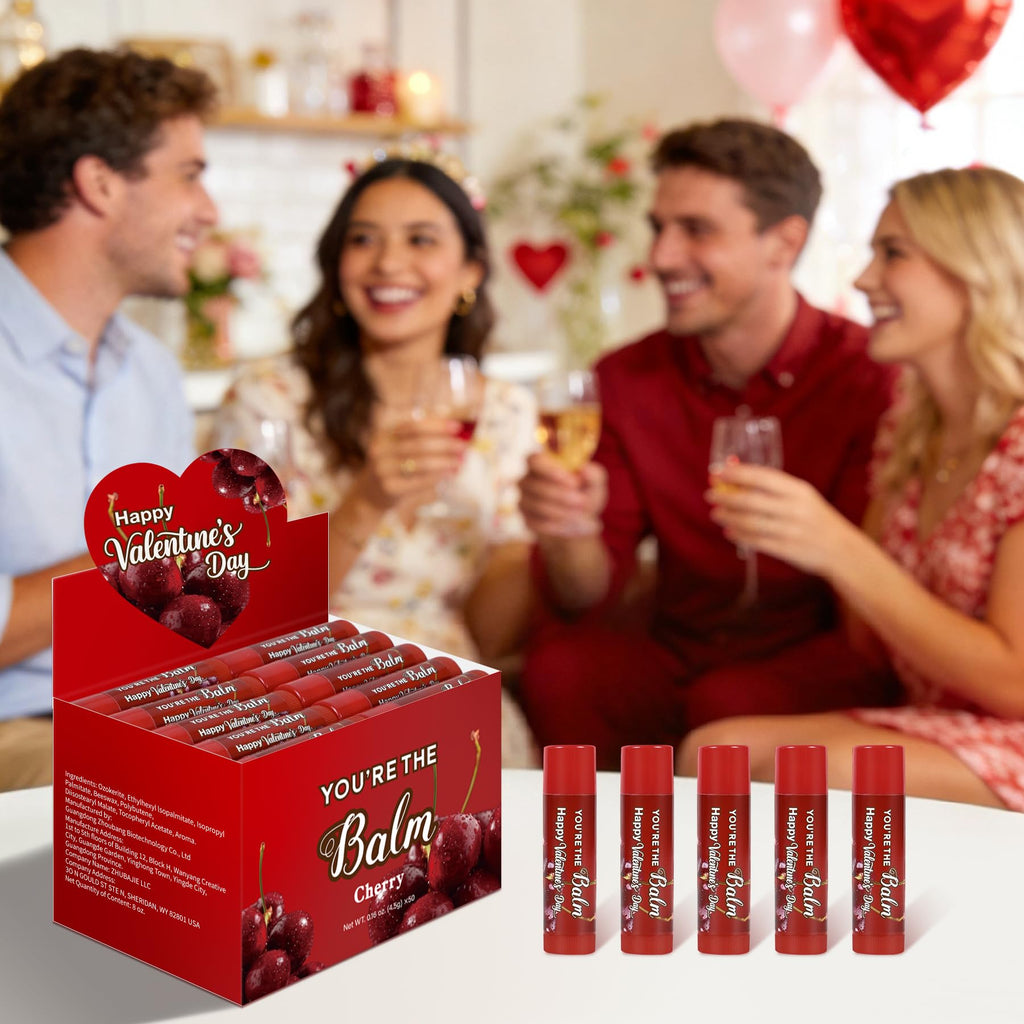 ElasignShopo 50-Pack Cherry Lip Balm Bulk for Valentines, Galentines & Party Favors