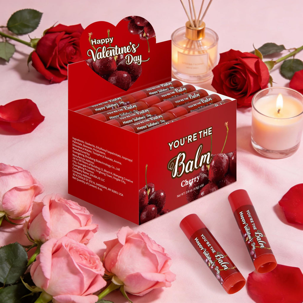 ElasignShopo 50-Pack Cherry Lip Balm Bulk for Valentines, Galentines & Party Favors