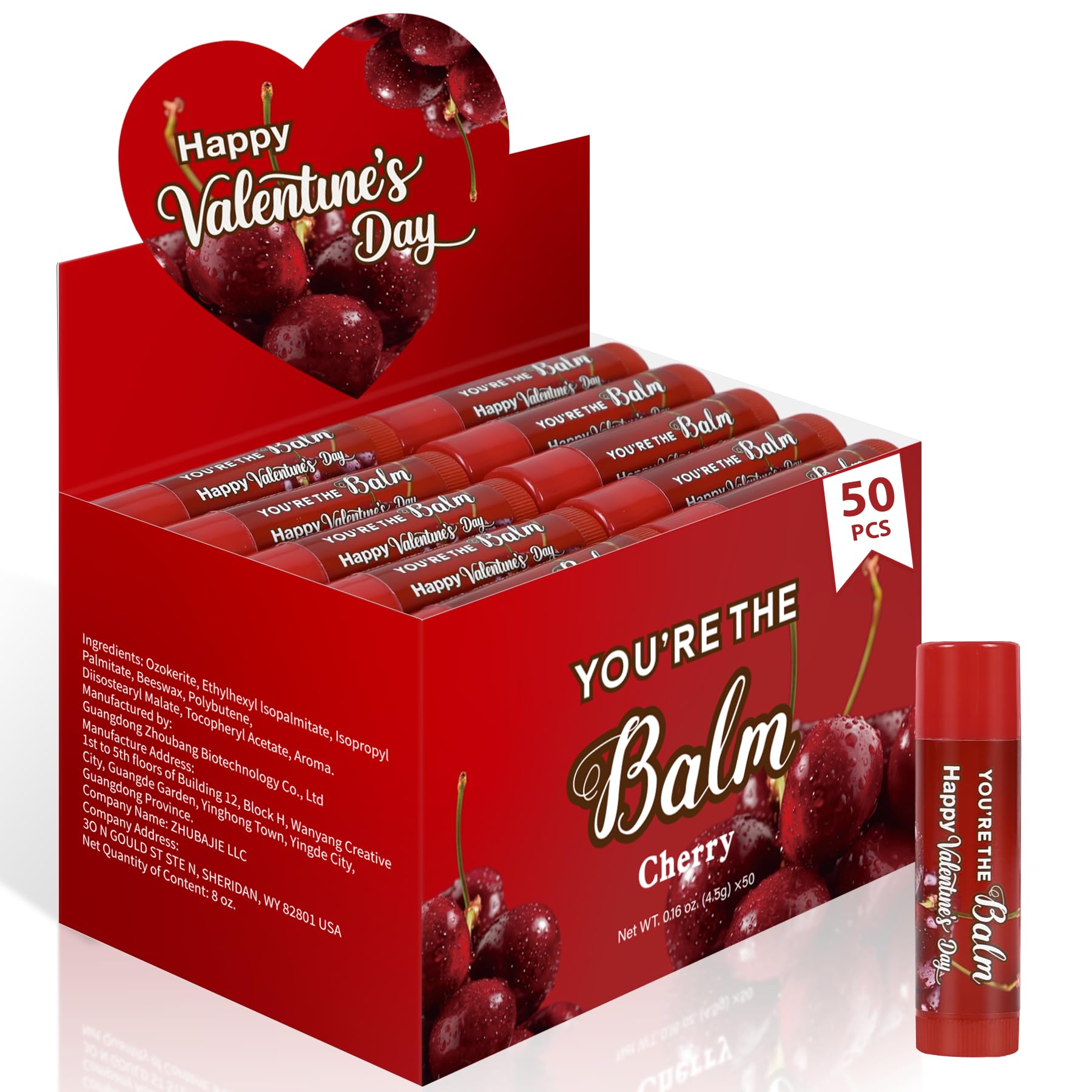 ElasignShopo 50-Pack Cherry Lip Balm Bulk for Valentines, Galentines & Party Favors