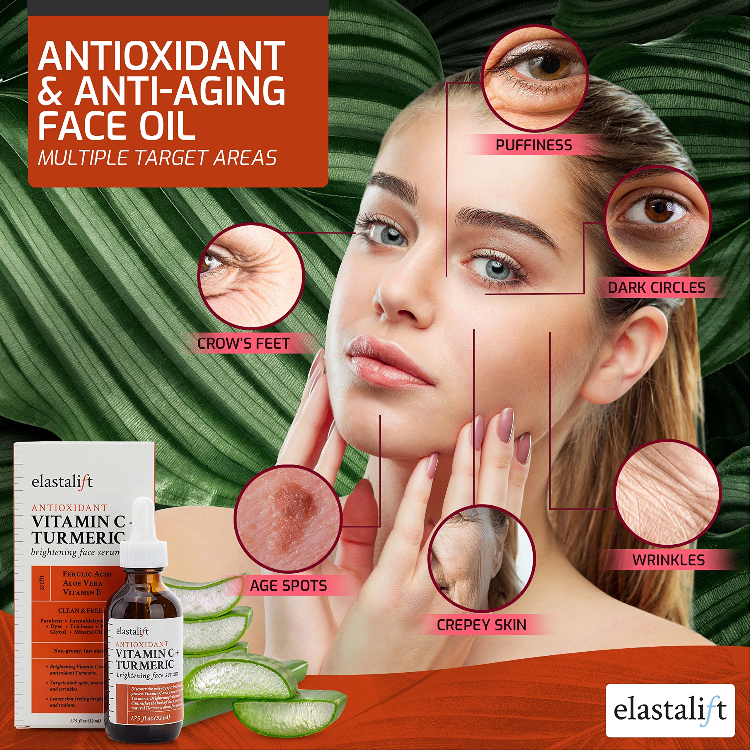 Elastalift Concentrated Vitamin C + Turmeric Oil Serum – Brighten & Hydrate Skin (1.75 Fl Oz)