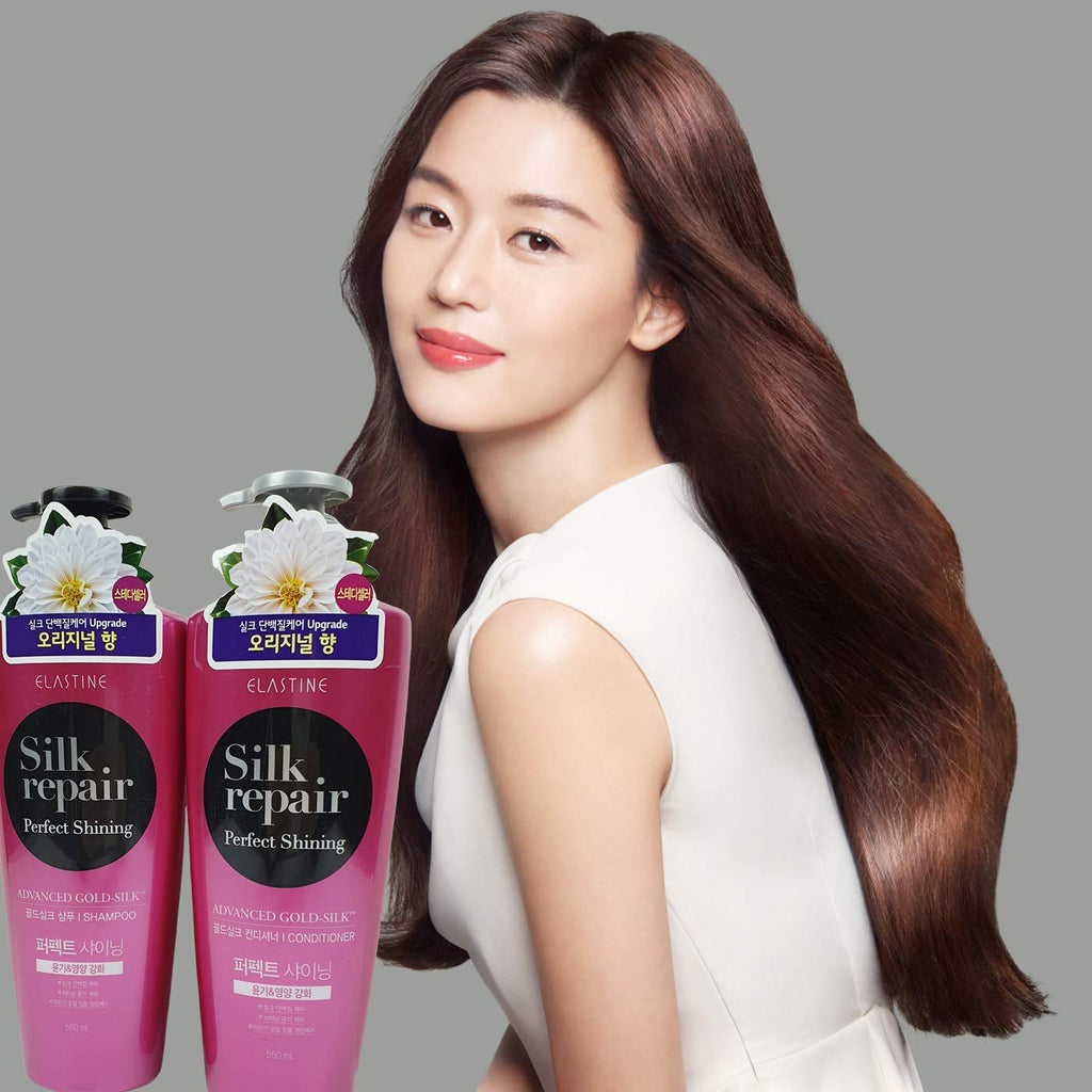 ELASTINE Silk Repair Perfect Shining Shampoo & Conditioner (550ml Each) – 2-Step Care System | Made in Korea