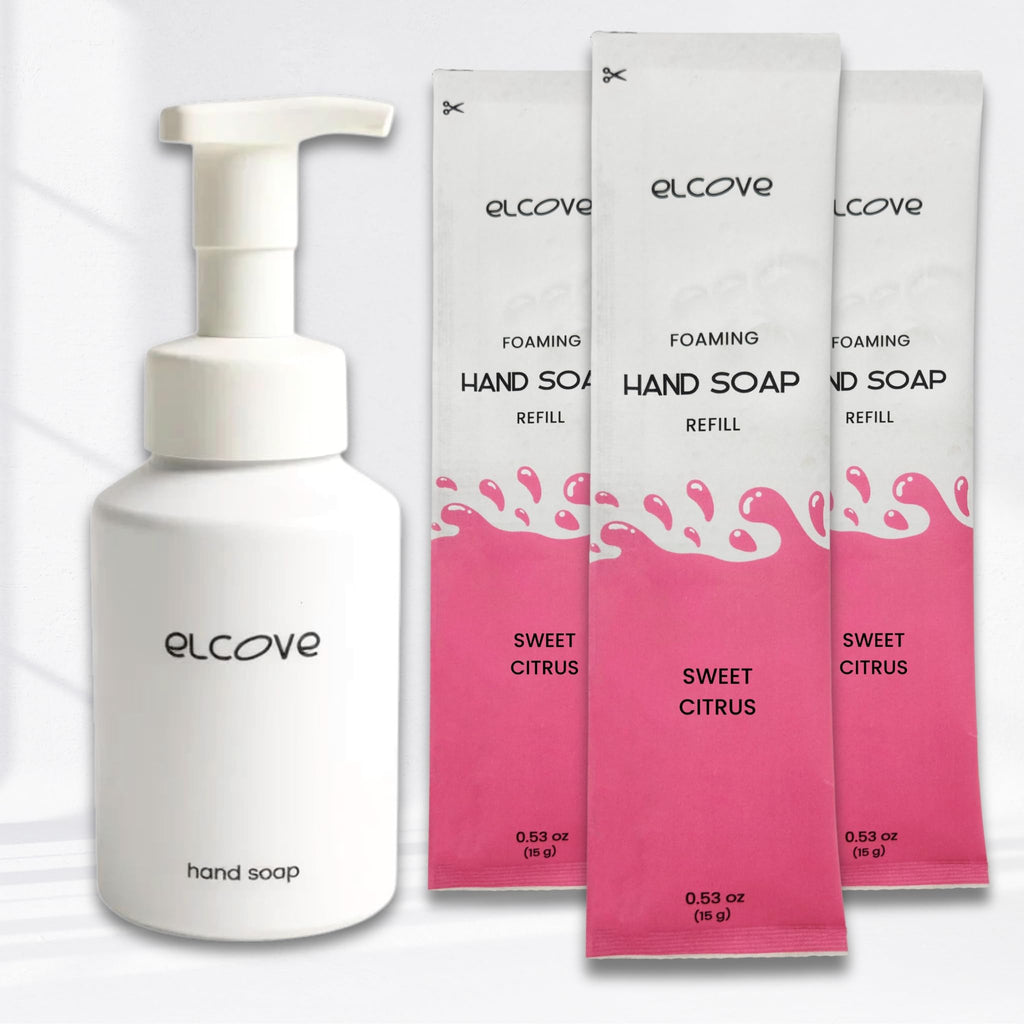 Elcove Foaming Hand Soap Starter Set – Reusable 12oz Bottle + 3 Refills (Sweet Citrus)
