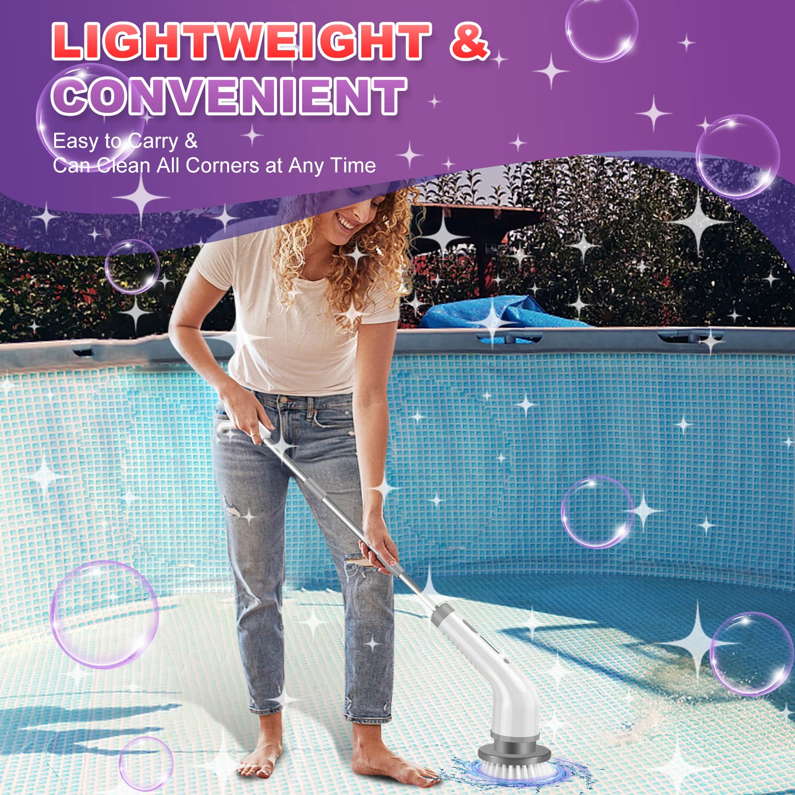 Electric Spin Scrubber — Cordless 2-Speed Cleaning with 7 Brush Heads & Extension Arm
