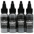 Element Tattoo Supply Battleship Gray Ink Set – 4 Grey Shades, 1 oz Each, Professional Grade