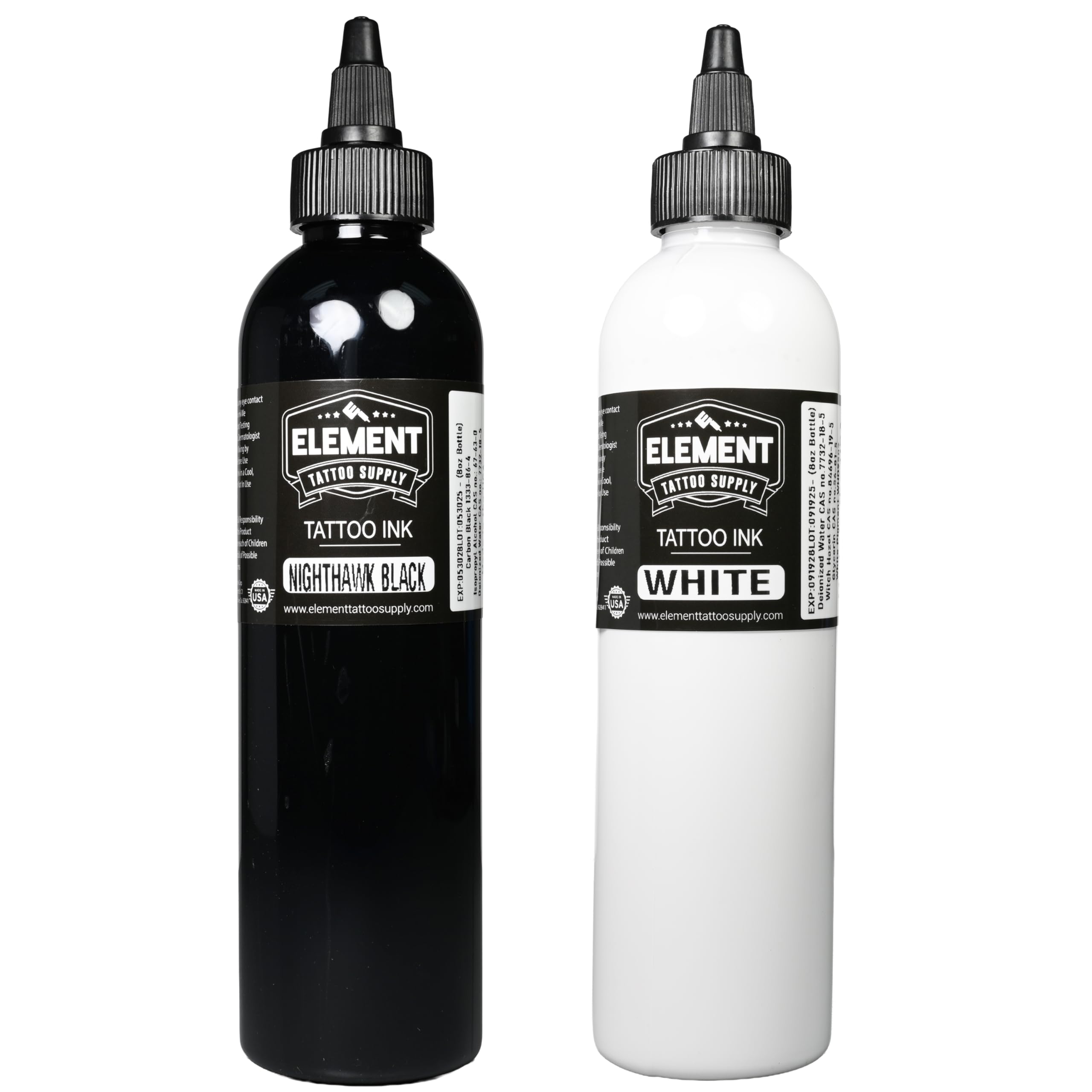 Element Tattoo Supply Black & White Ink Set – 8oz for Outlines, Shading & Highlights